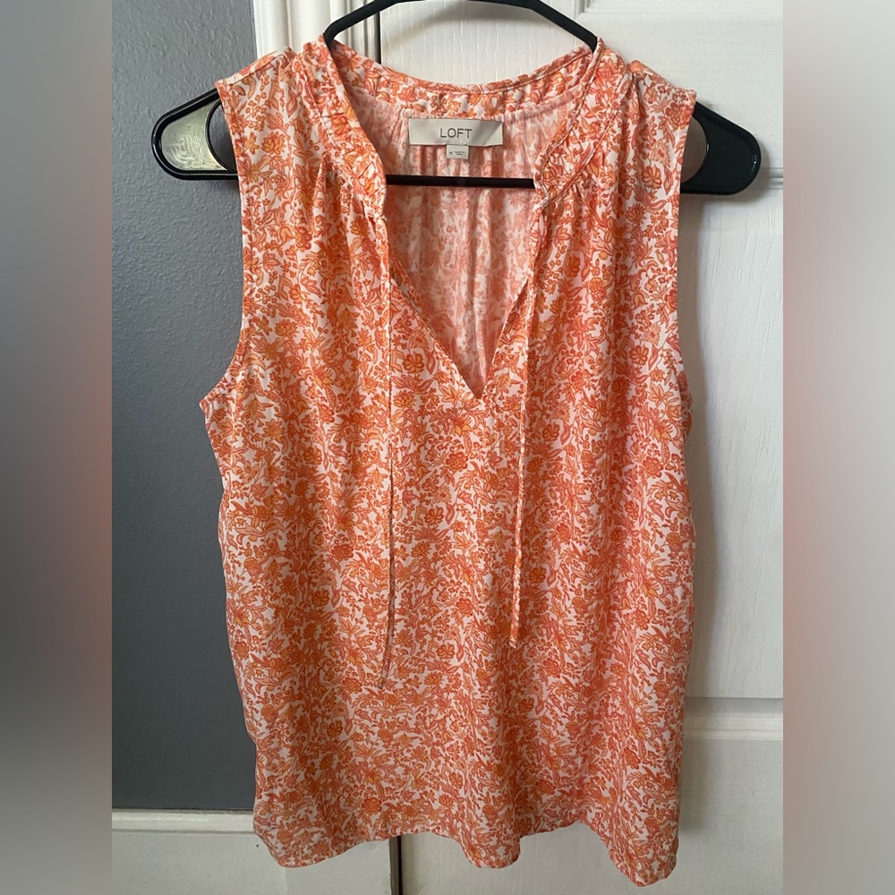 LOFT Floral Orange Sleeveless Blouse